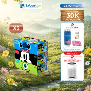 Combo 5 lốc khăn hộp Bless You Selection Disney 100 tờ (3 hộp/ lốc)