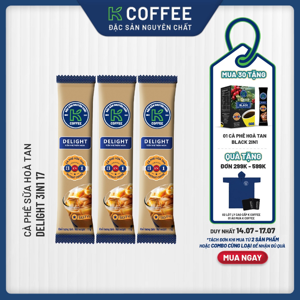 Cà phê sữa hòa tan K Coffee Delight 3in1 17g [Combo 10 gói]