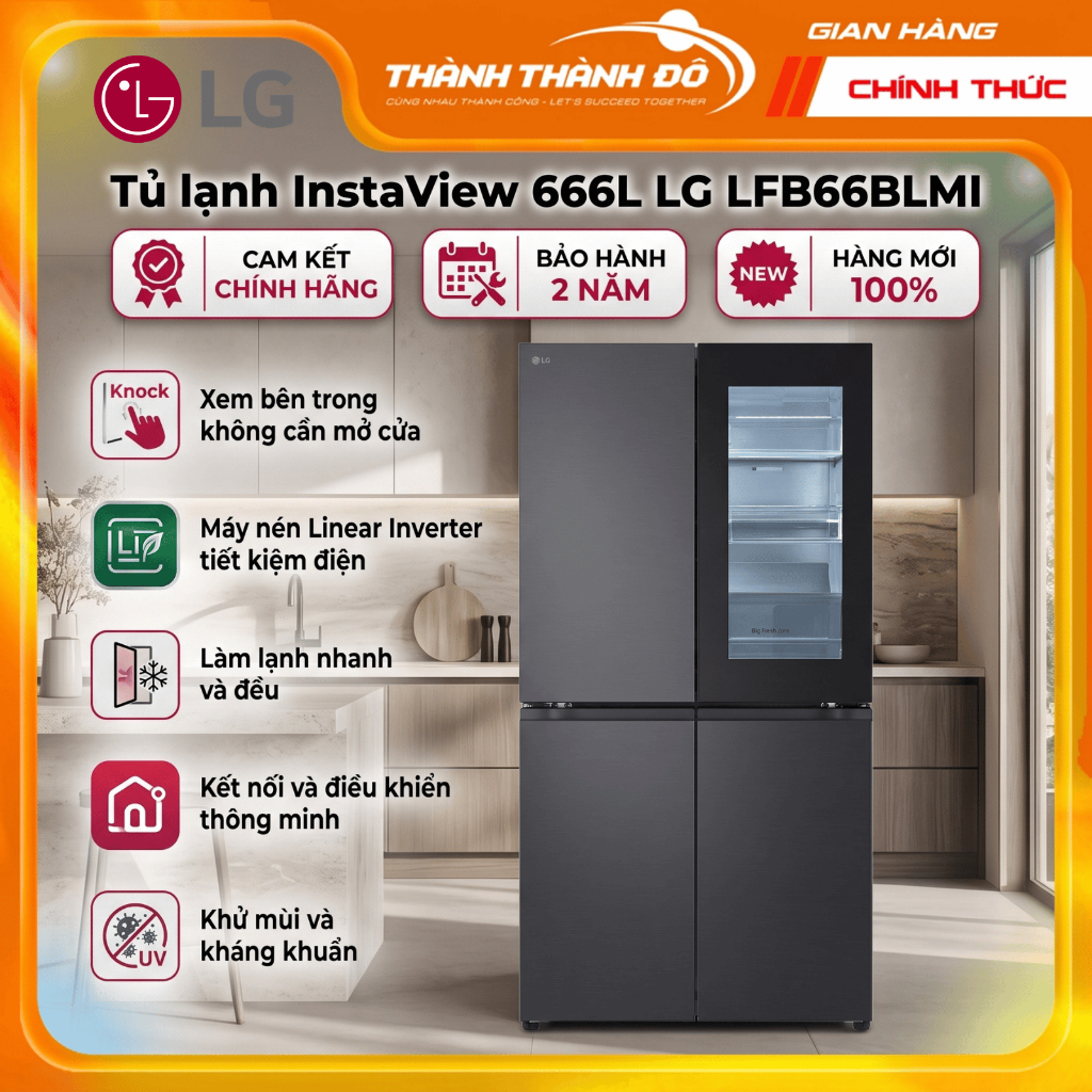 [CHÍNH HÃNG] Tủ lạnh LG Inverter 666L Multi Door InstaView LFB66BLMI