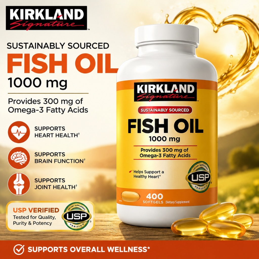 [CHÍNH HÃNG] Viên uống dầu cá bổ sung Omega-3 cho Tim mạch, Thị lực & Não bộ Kirkland Signature Fish