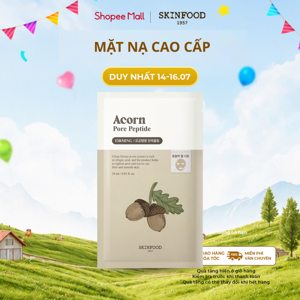 Mặt Nạ Miếng Quả Sồi Skinfood Se Khít Lỗ Chân Lông, Cải Thiện Đàn Hồi Da Acorn Pore Peptide Sheet Ma