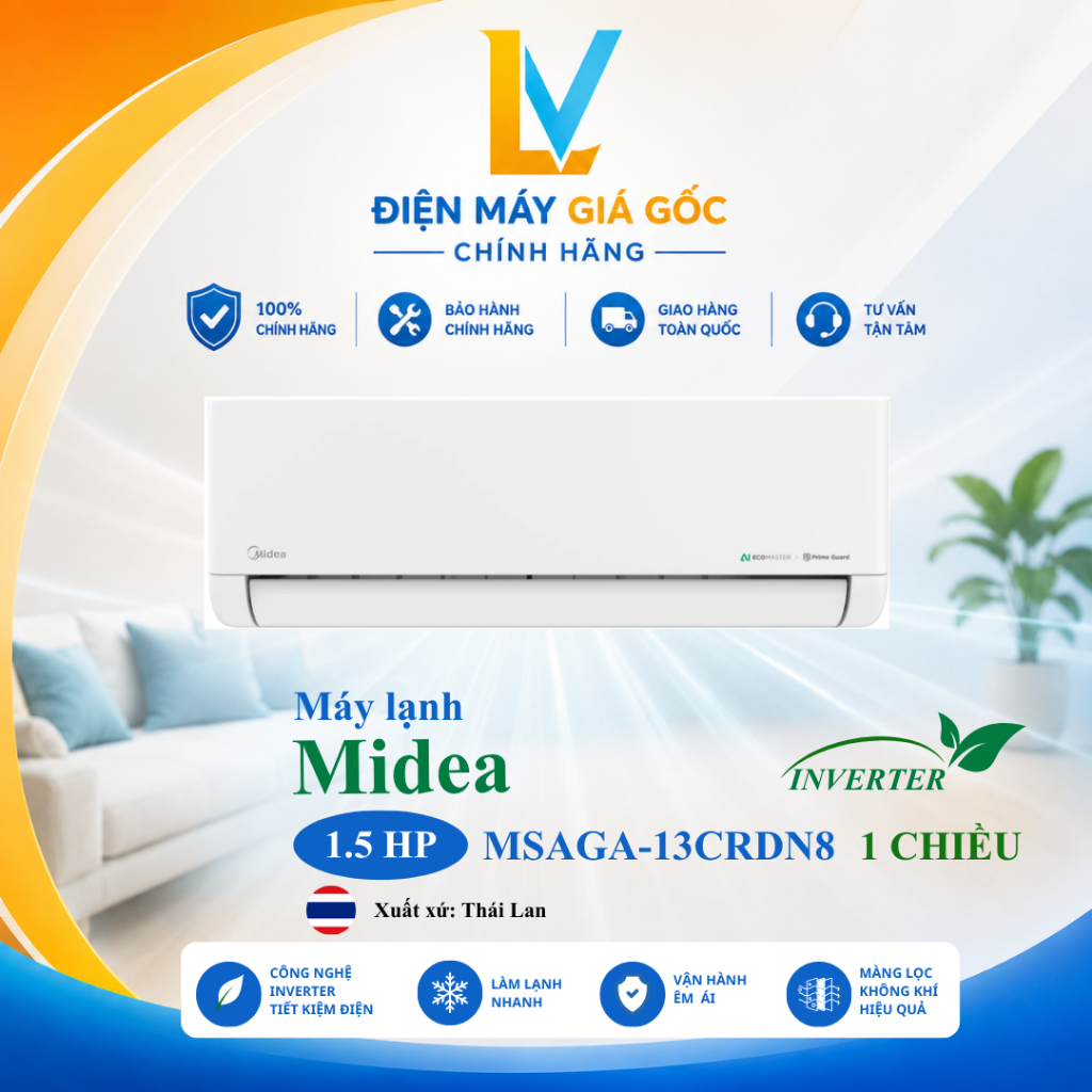 MSAGA-13CRDN8 | Máy lạnh Midea Inverter 1.5 HP MSAGA-13CRDN8 - Xuất xứ Thái Lan - Hàng chính hãng