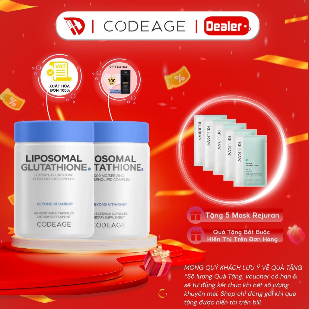 Thực phẩm bảo vệ sức khỏe Codeage Liposomal Glutathione 500mg/Glutathione 1000mg