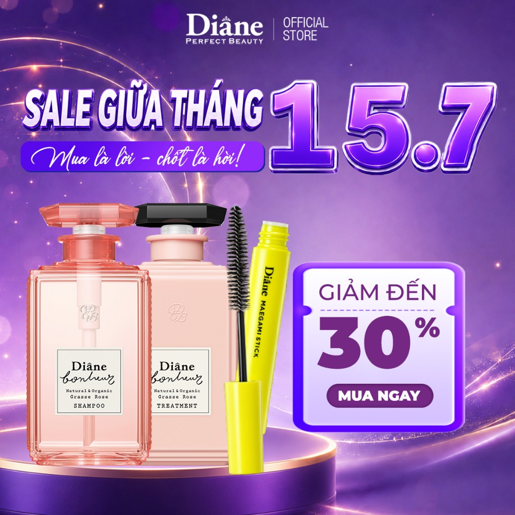 Combo gội xả Phục Hồi Hư Tổn Dưỡng Tóc Chăm Sóc Tóc Diane Bonheur Grasse Rose + Maegami Stick