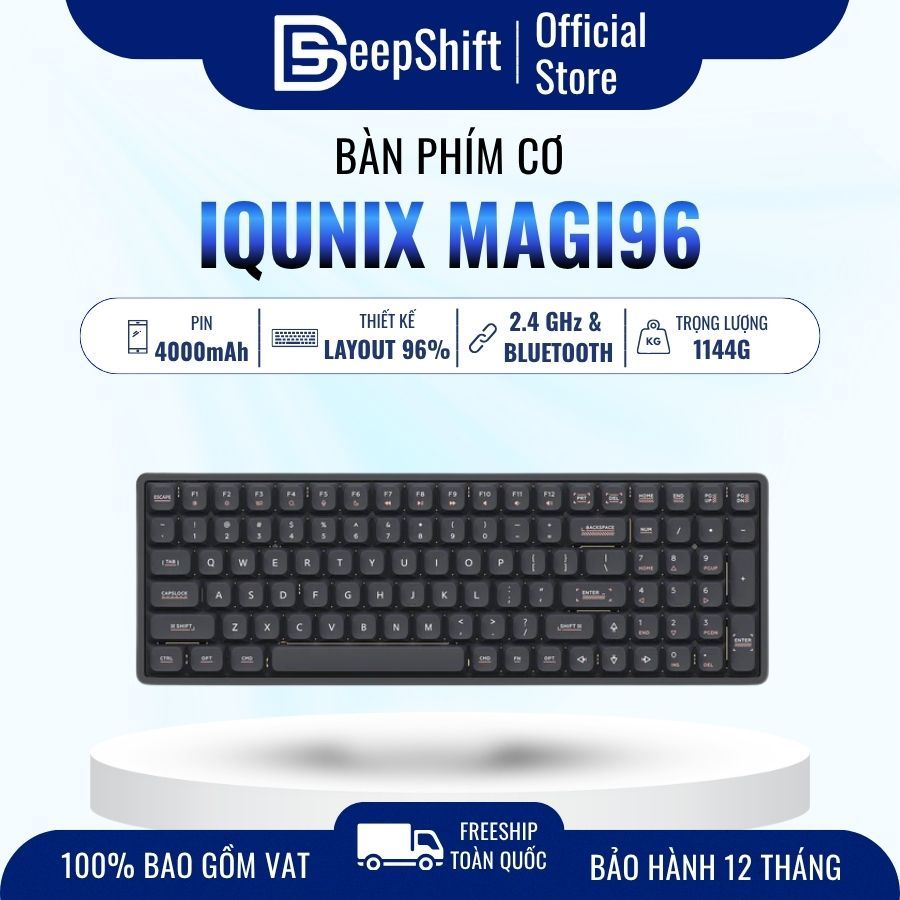 Bàn Phím Cơ IQUNIX Magi96 Low Profile 96% | Vỏ Nhôm CNC | Có Numpad | 3 Mode | Chính Hãng