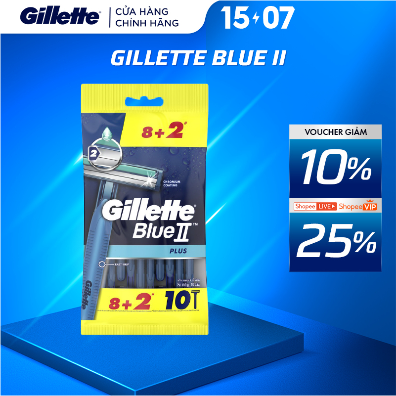 Dao Cạo Râu Gillette Blue II Plus - Gói 8+2 Cái