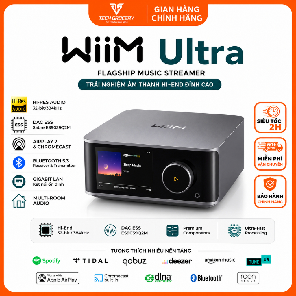 WiiM Ultra Music Streamer Hi-End | Màn Hình Cảm Ứng 3.5" | DAC ESS ES9038Q2M | AirPlay 2 | Bảo Hành 