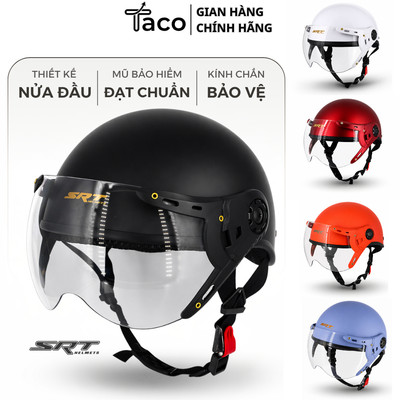 Mũ Bảo Hiểm Nửa Đầu Có Kính TACO An Toàn, Thời Trang, Nhiều Màu Cá Tính, Freesize (Vòng Đầu 55–58cm)