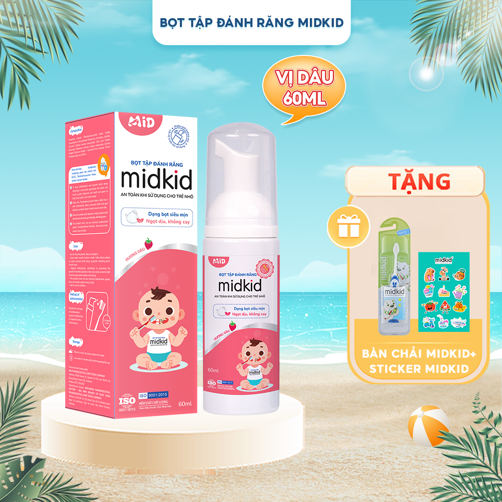 Bọt tập đánh răng Midkid cho trẻ từ 1 tuổi vị Dâu hữu cơ nuốt an toàn, không…