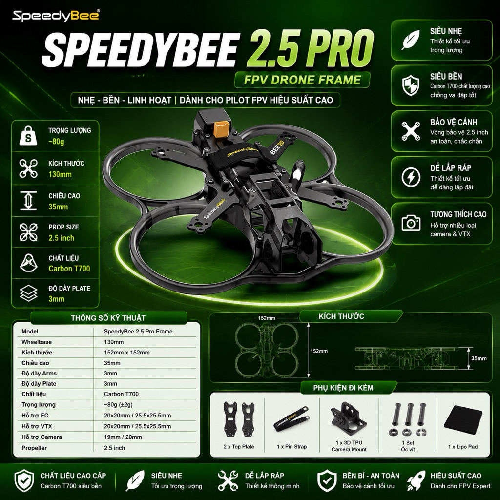 Khung frame FPV SpeedyBee 25 pro - 2.5inch - chuẩn hãng