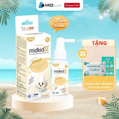 Xịt chống sâu răng Midkid A+ cho trẻ từ 3 tháng nuốt an toàn giúp ngừa sâu răng, tưa nấm lưỡi, sạch thơm miệng, lọ 30ml
