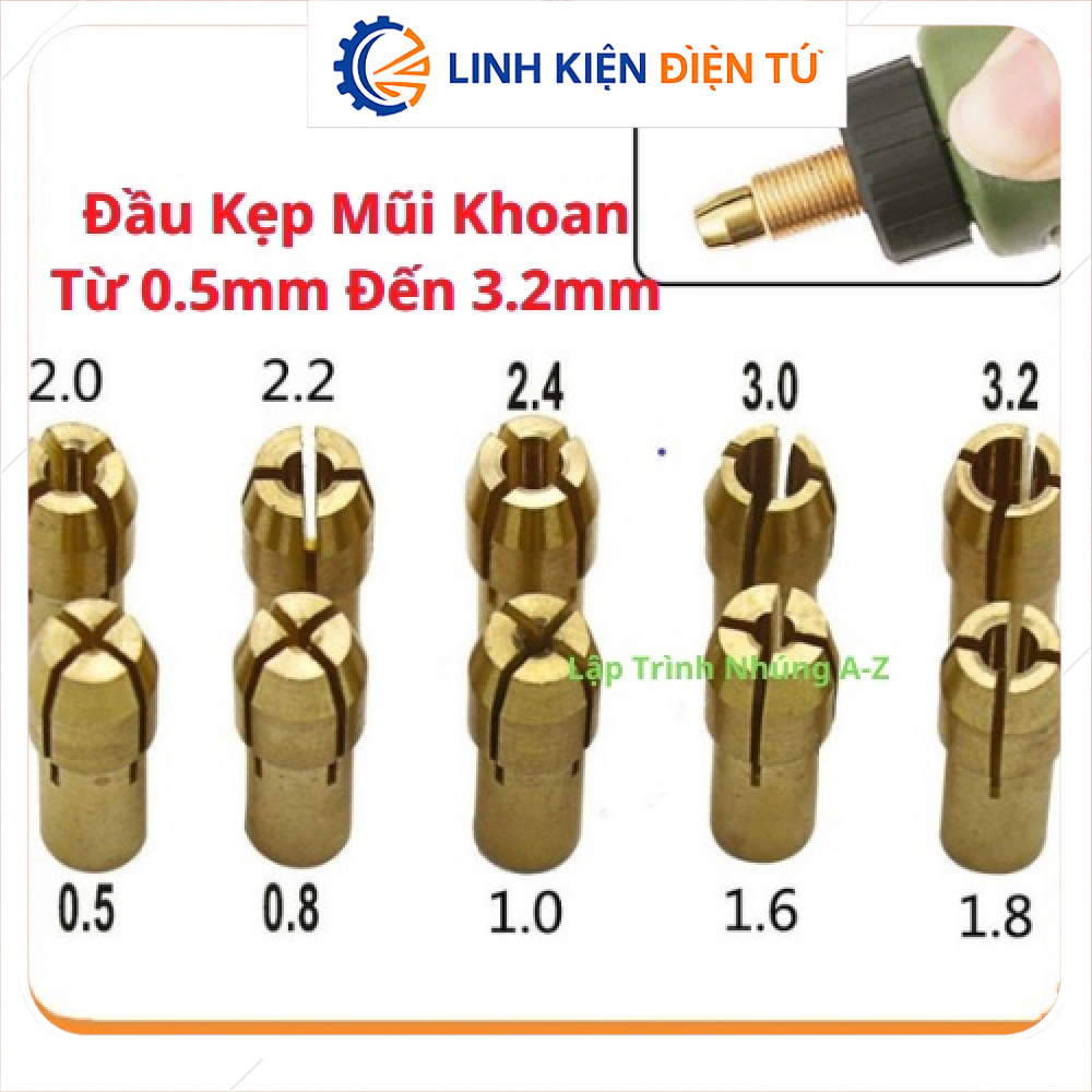 [Linh Kiện Điện Tử][G31] Combo 5 Chiếc Đầu Kẹp Mũi Khoan Từ 0.5mm Đến 3.2mm