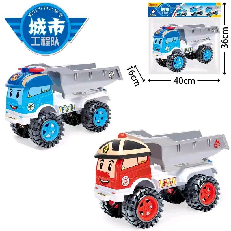Ô tô đồ chơi, Xe Ben hoạt hình Poli dài 40cm, xe đồ chơi công trình cho bé