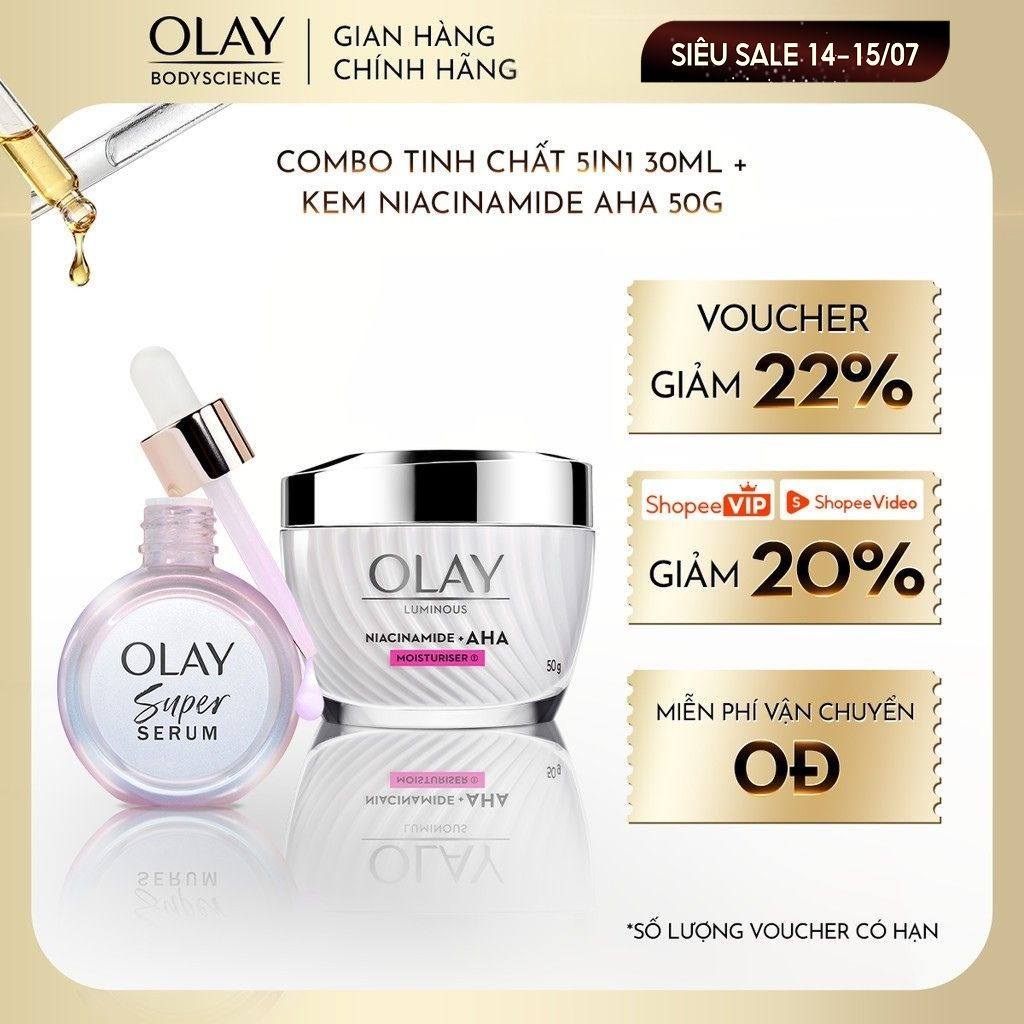 [Gift Box] Combo Super Serum OLAY 5IN1 Chai 30ml + Kem Dưỡng Sáng Da OLAY Luminous Niacinamide Kết H