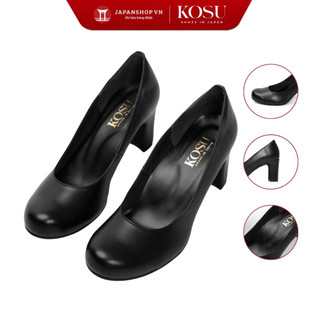 Giày cao gót mũi tròn 7cm Kosu K-26024, Giày da cao gót đế vuông thanh lịch, nhẹ êm chính hãng Nhật Bản