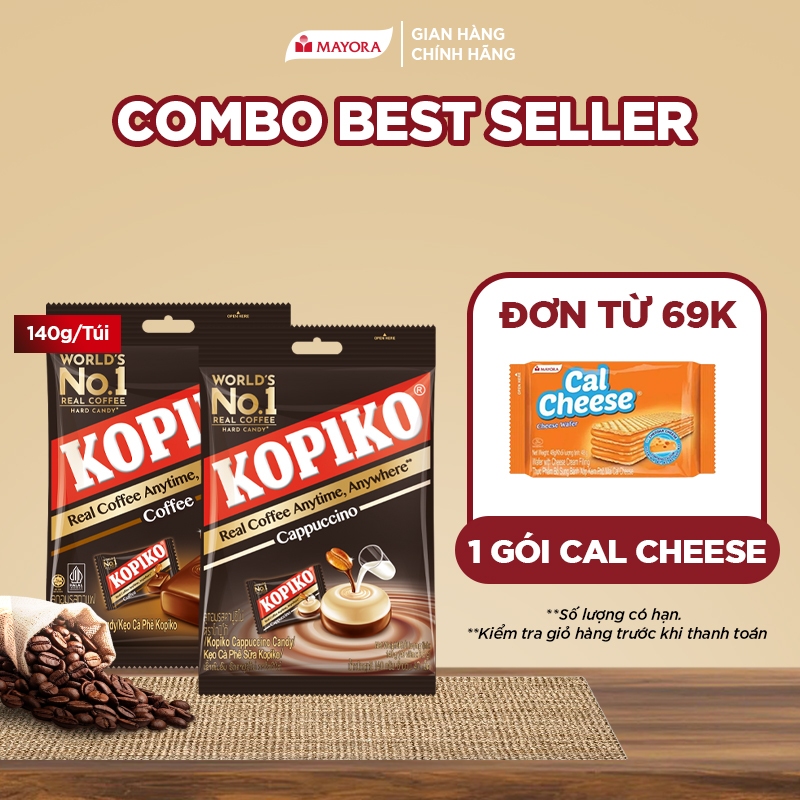 Combo Best Seller: 1 Kẹo Kopiko Cà Phê Sữa (Cappuccino) 140G + 1 Kẹo Kopiko Cà Phê Đen (Coffee) 140G