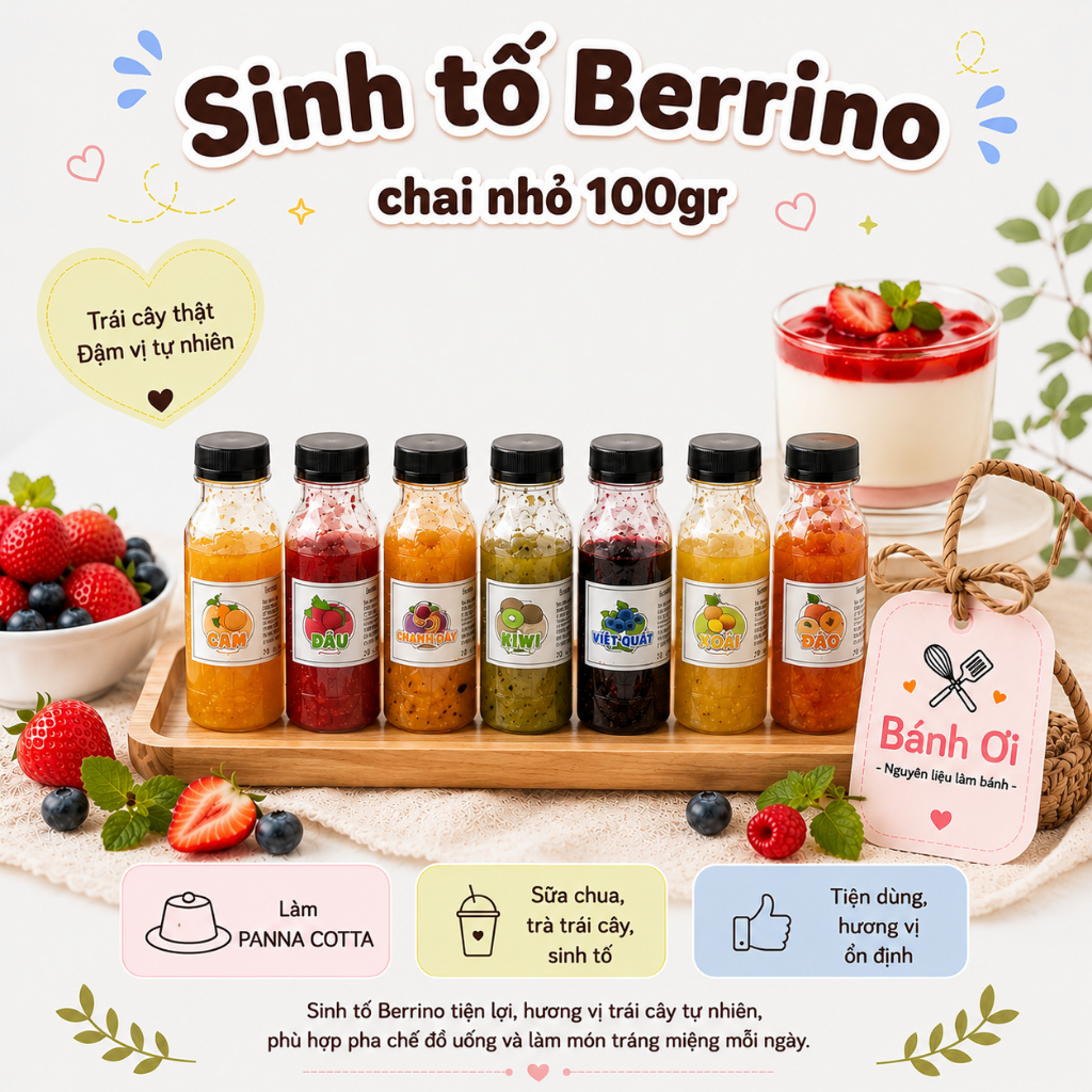 Sinh tố Berrino, Sinh Tố Berrino Đủ Vị – Sinh Tố Trái Cây Làm sốt Pannacotta, Đồ Uống, Đá Xay, Trà Trái Cây, Topping