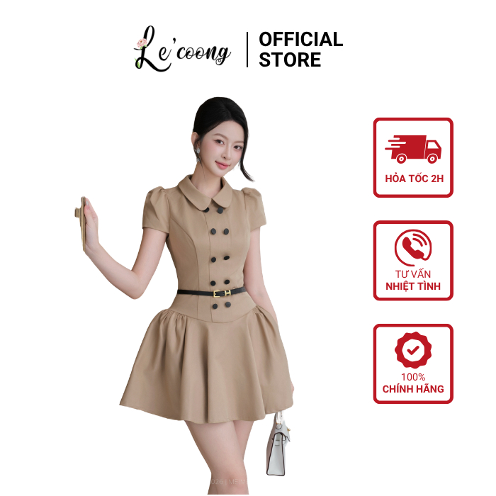 Váy Thiết Kế Dáng Xòe Cổ Sen LECOONG V889 Váy Đẹp Màu Đen Nâu Kèm ĐaiTiểu Thư Sang Chảnh