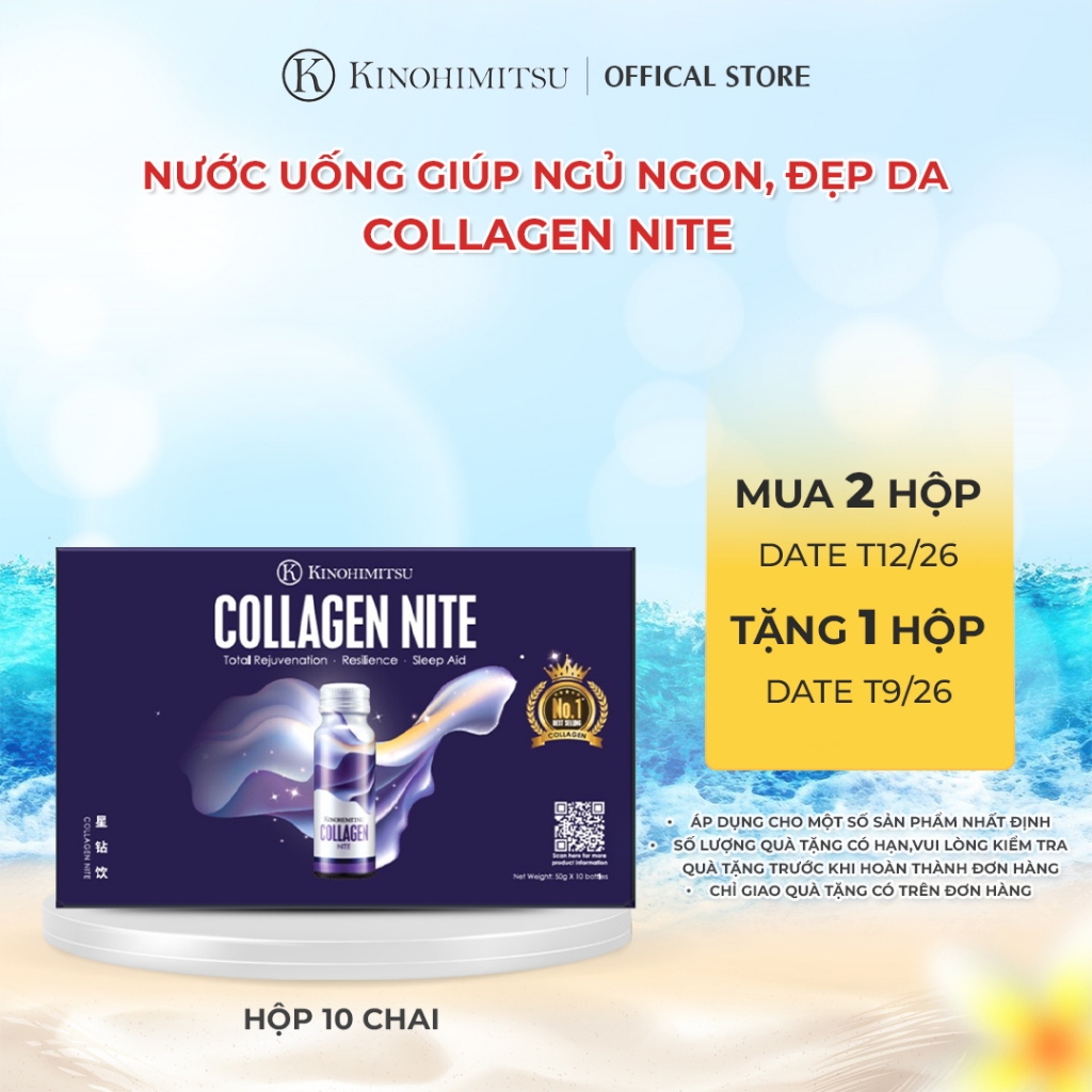 [Date T12/26] Nước uống Collagen Nite Kinohimitsu chống lão hóa, giúp ngủ ngon, làm sáng và mịn da 1