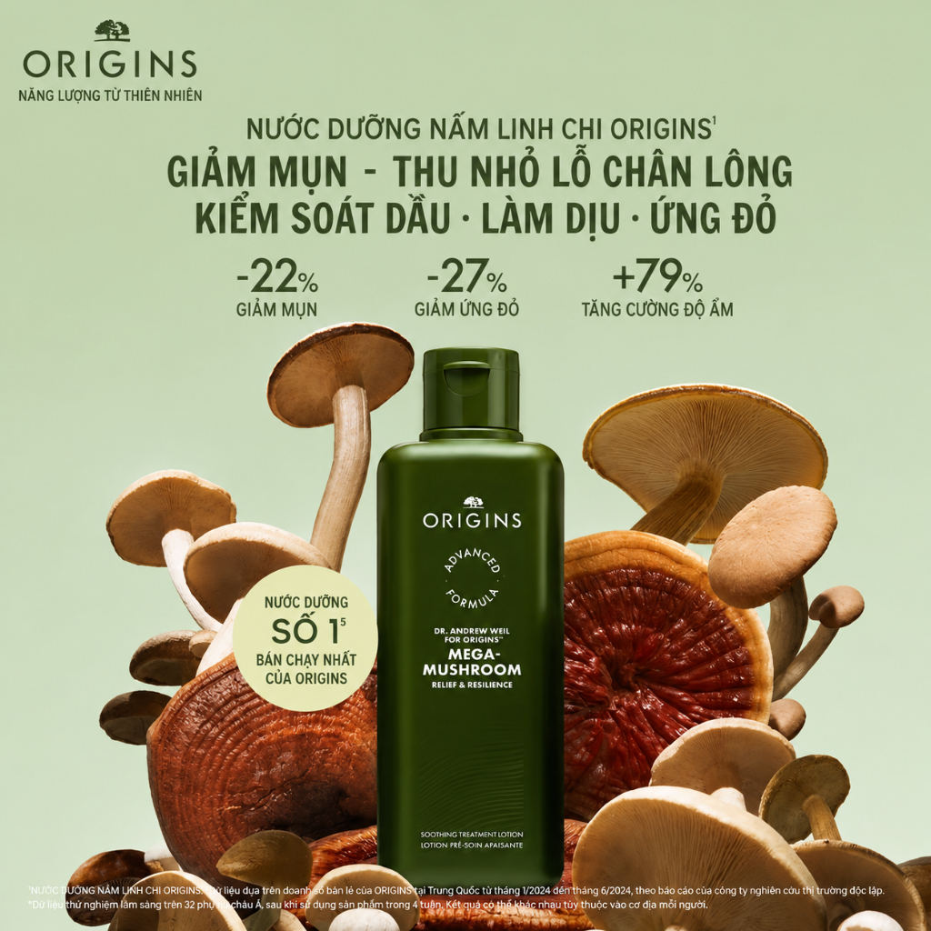 Toner Nấm Phục Hồi Da Origins Mega-mushroom & Treatment Lotion Nấm Mẫu Mới 200ML
