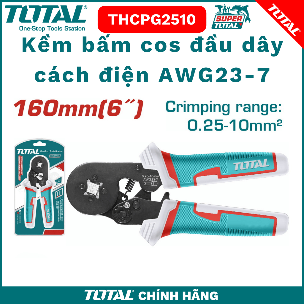 Kềm bấm cos đầu dây cách điện AWG23-7 Total THCPG2510 - Hàng chính hãng