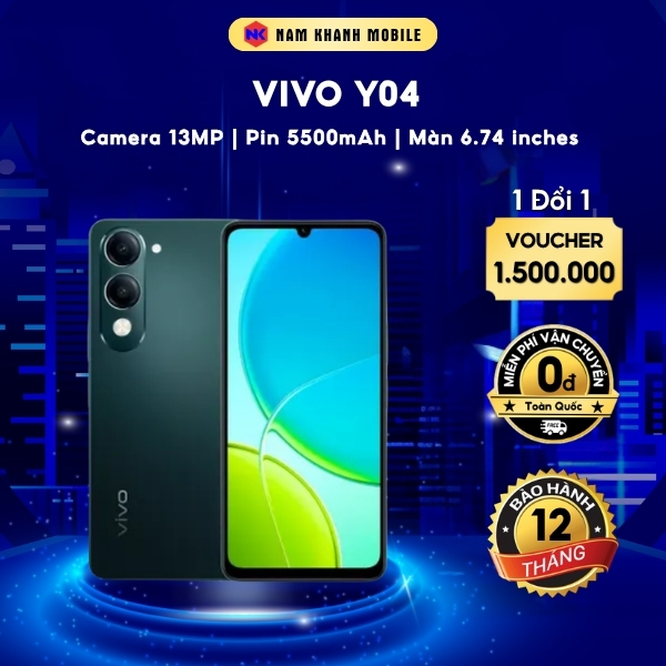 Điện thoại VIVO Y04 - 4/128GB | Camera 13MP | Pin 5500mAh | Màn 6.74 inches - Nam Khanh mobile