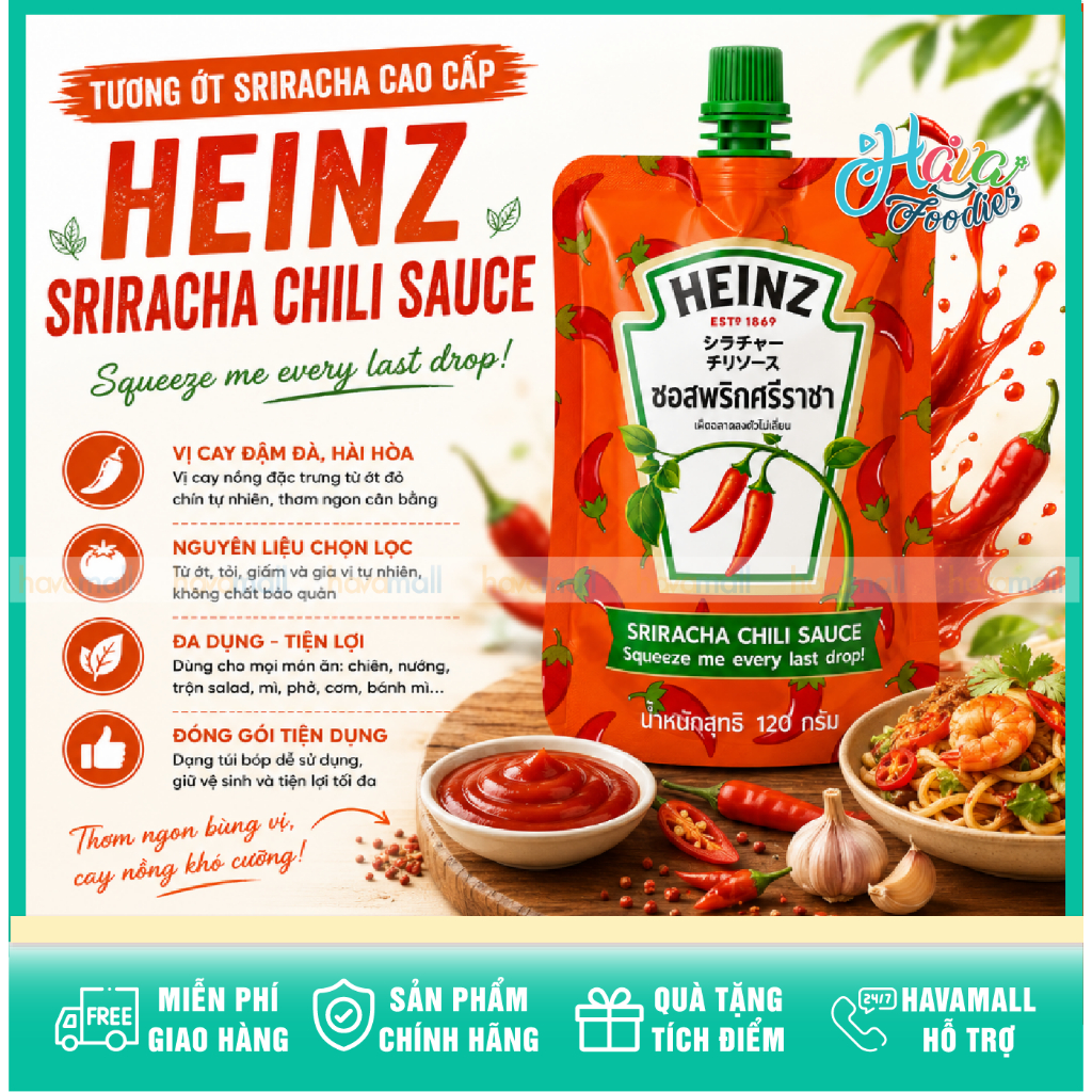 Tương Heinz Dạng Túi Tiện Lợi (Tương Cà / Tương Ớt Sriracha) – Heinz Ketchup / Chili Sauce