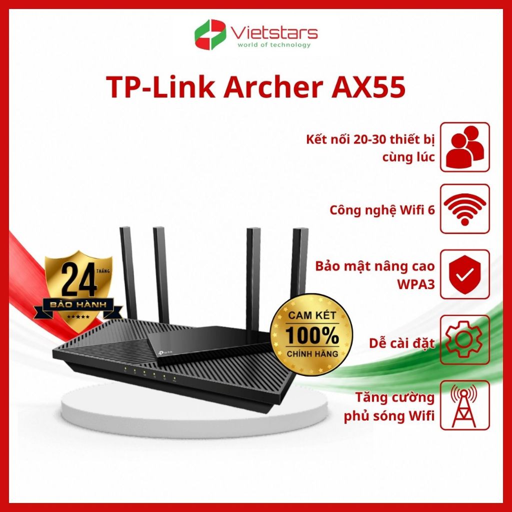 BỘ ĐỊNH TUYẾN TPLink Archer AX55 Pro 4 râu wifi 6