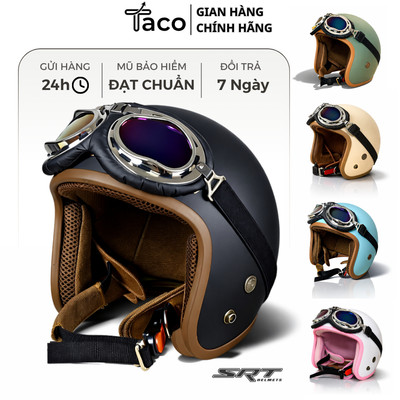 Mũ Bảo Hiểm 3/4 Đầu TACO, Nhiều Màu Sắc Thời Trang, Cá Tính, Freesize (54–58cm) Kèm Kính Phi Công, UV
