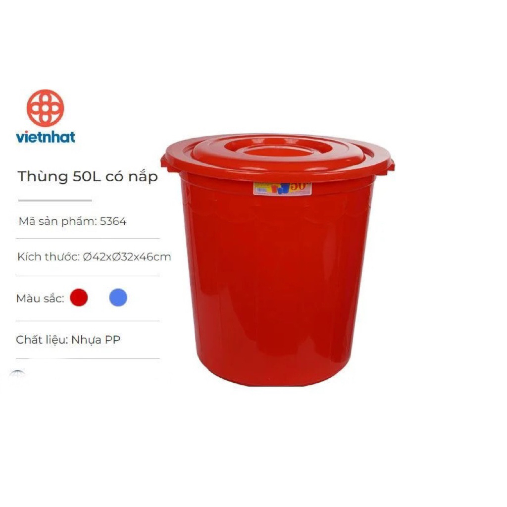 xô thùng 50L nhựa việt nhật có nắp