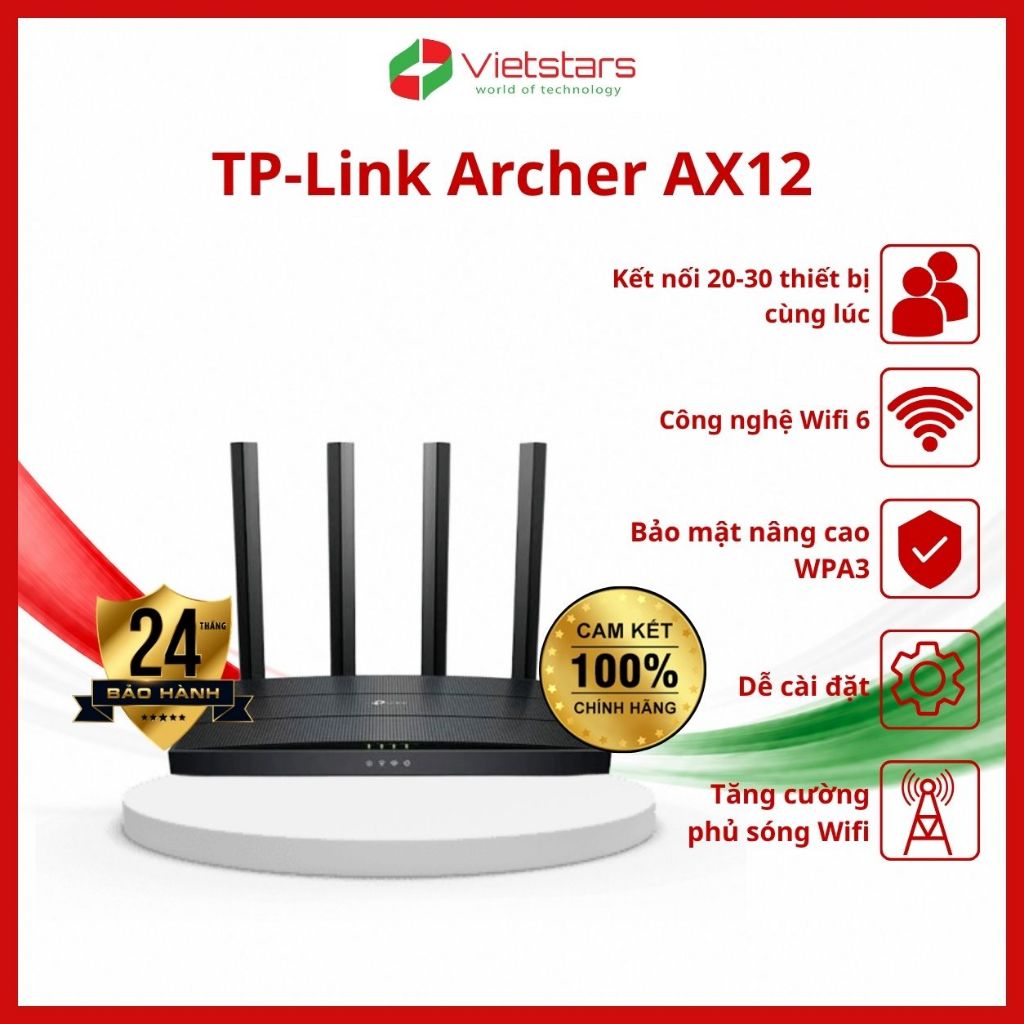 BỘ ĐỊNH TUYẾN  TPLink Archer AX12 AX1500 Wi-Fi 6 Router - 4 Râu