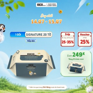 Khăn Giấy Ướt RICO BABY Signature 20 Tờ Loại Nắp Dán Nội Địa Hàn Lành Tính, Sạch Khuẩn, An Toàn Cho Bé Lau Mặt Lau Miệng