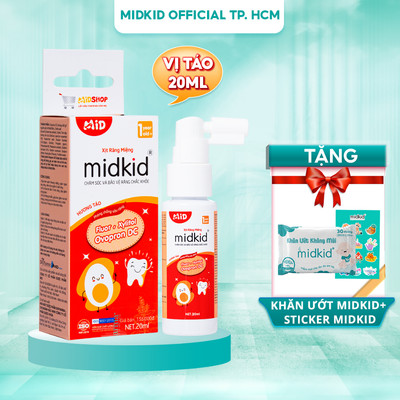 Xịt chống sâu răng MIDKID an toàn cho trẻ từ 1 tuổi, vị Táo 20ml, giúp bảo vệ men răng, làm sạch mảng bám đen, ố vàng