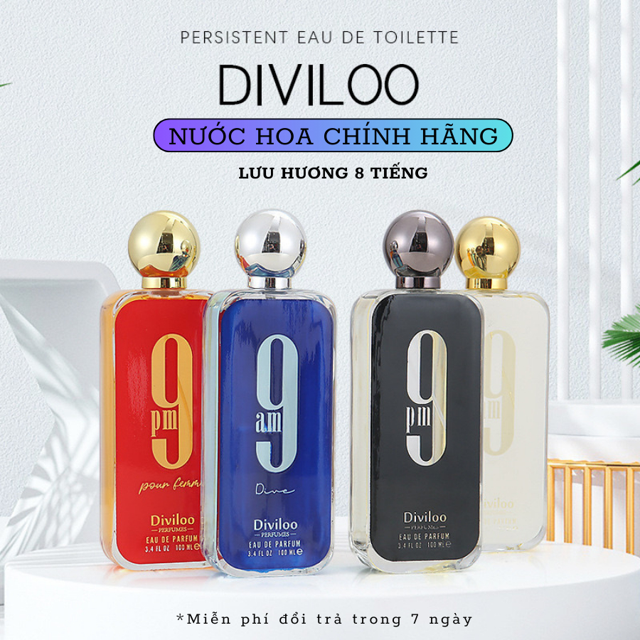 Combo Nước hoa 9PM, 9AM DIVILOO 100ml, Nước hoa nam chính hãng 9pm nam tính