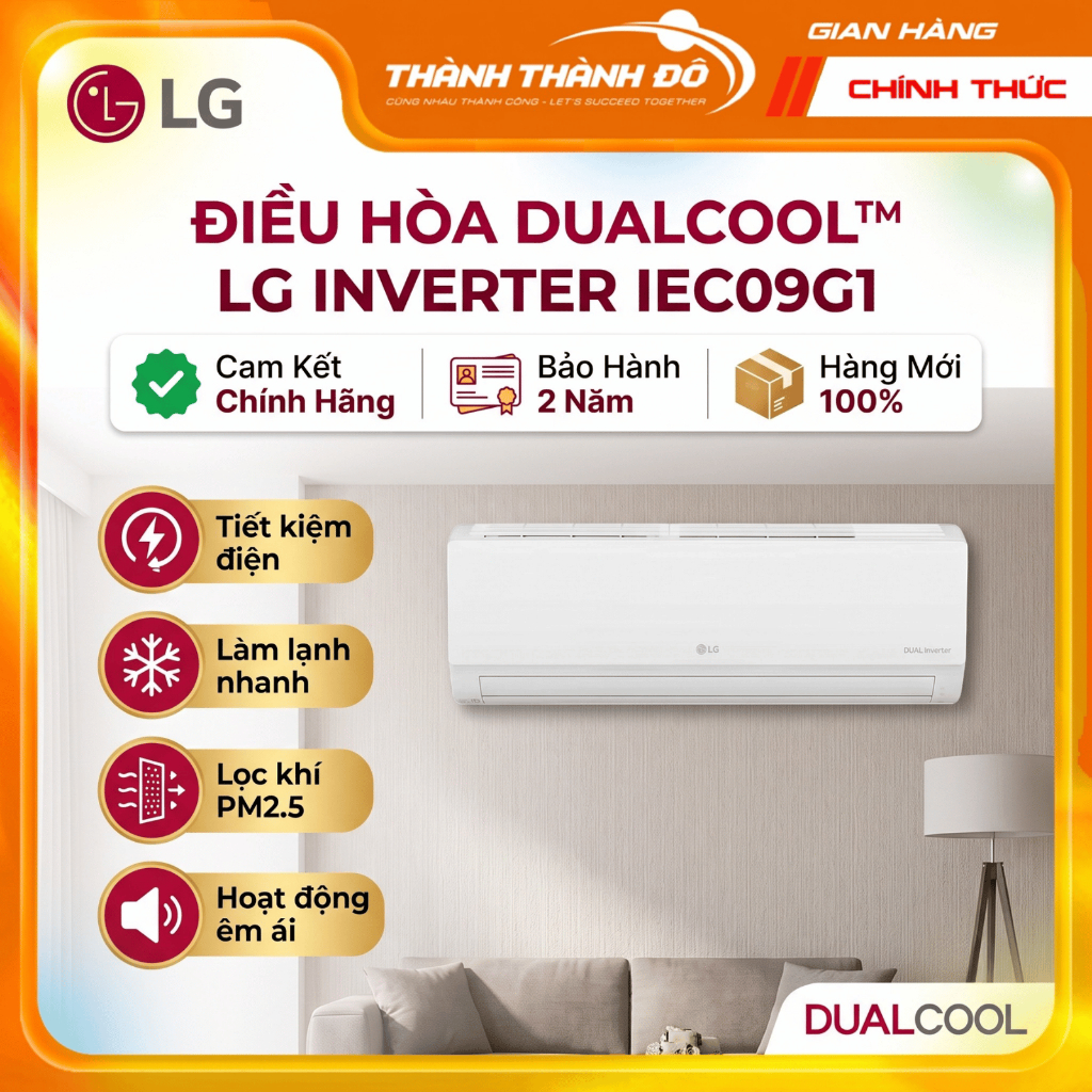 Máy Lạnh LG DUALCOOL™ IEC09G1 - Inverter 1 chiều 9.000BTU/1HP/1Ngựa