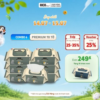 Combo 6 Gói Khăn Ướt Rico Baby Premium Nội Địa Hàn Lành Tính, Sạch Khuẩn, An Toàn Cho Bé, 1 Gói 70 Tờ