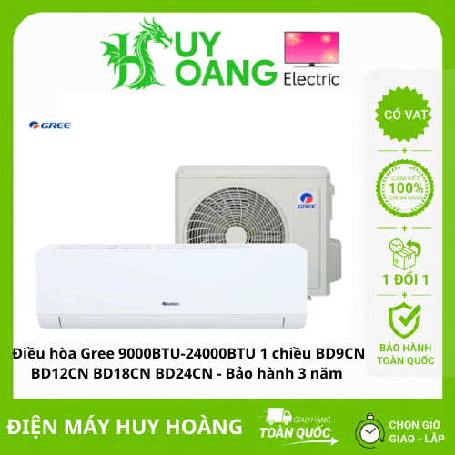 [Nhận lắp HN + Free hút chân không] Điều hòa Gree 9000BTU-24000BTU 1 chiều BD9CN BD12CN BD18CN BD24C
