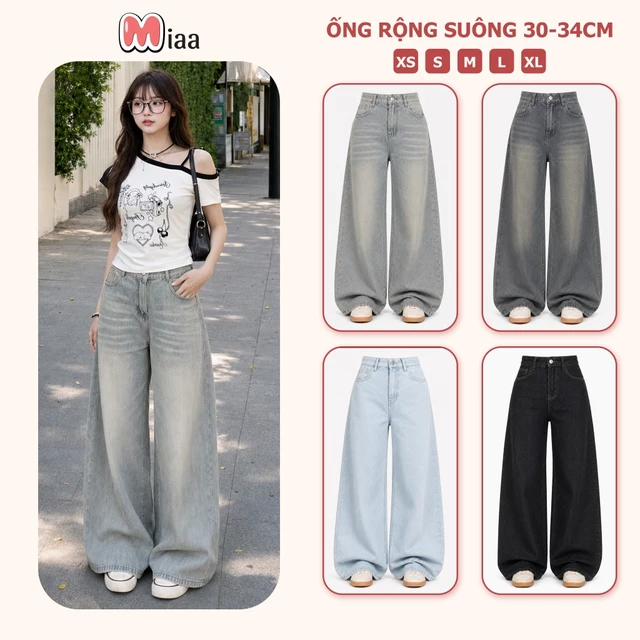 Quần Jean Ống Rộng Suông Basic MIAA Ống  30-33cm Dễ Mix Đồ Năng Động,Quần Jean Ver.3 Dài chất liệu Denim form nam nữ