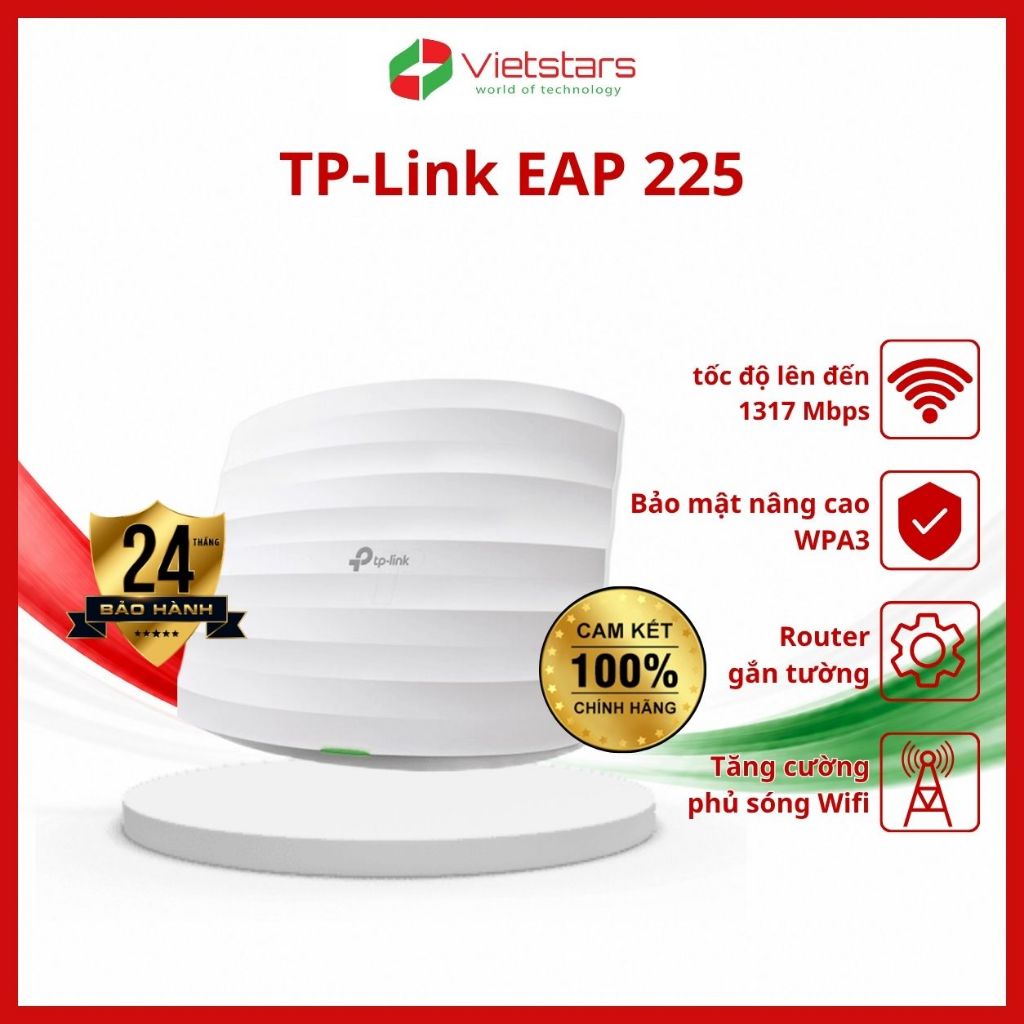Bộ phát wifi ốp trần TPLink EAP225 NTC Băng Tần Kép AC1350