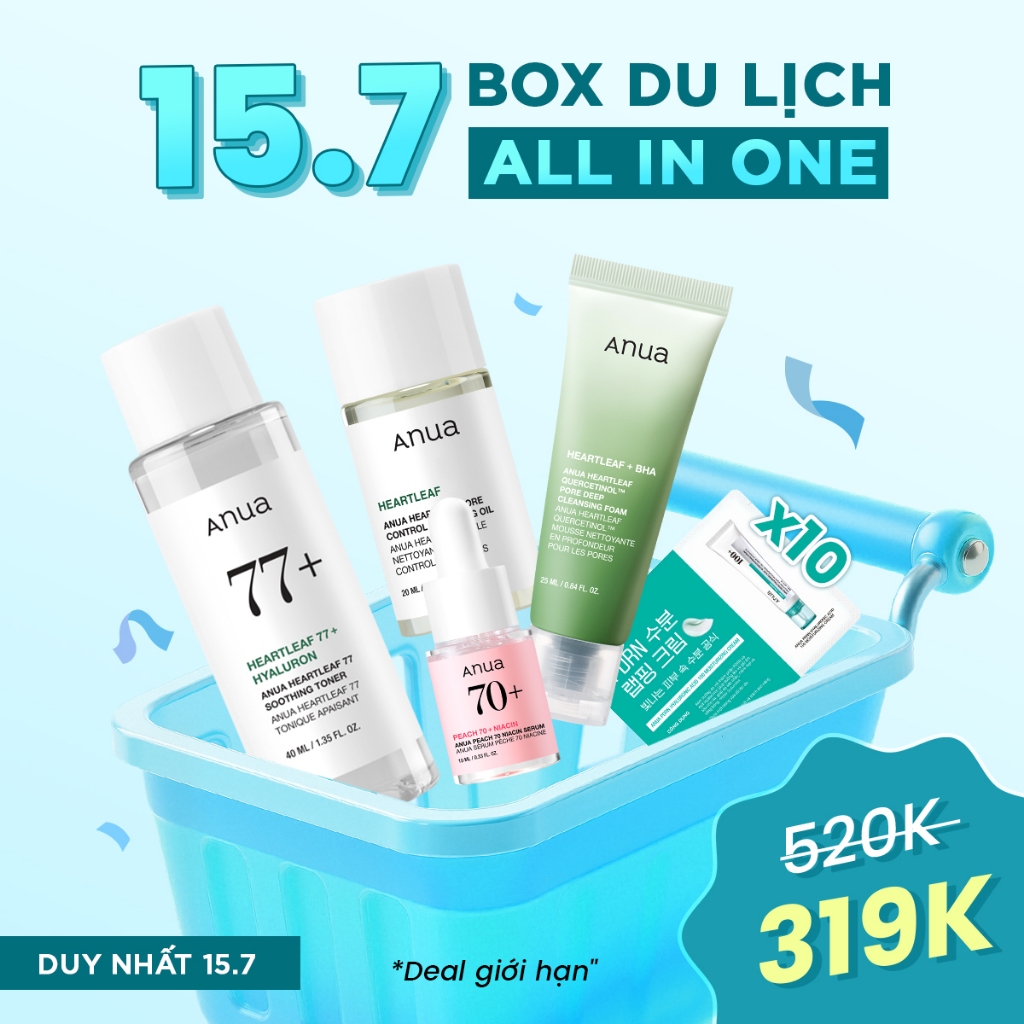 [DUY NHẤT 15/7] BOX TRAVEL KIT 319K - Combo ANUA Skincare Full Routine Box