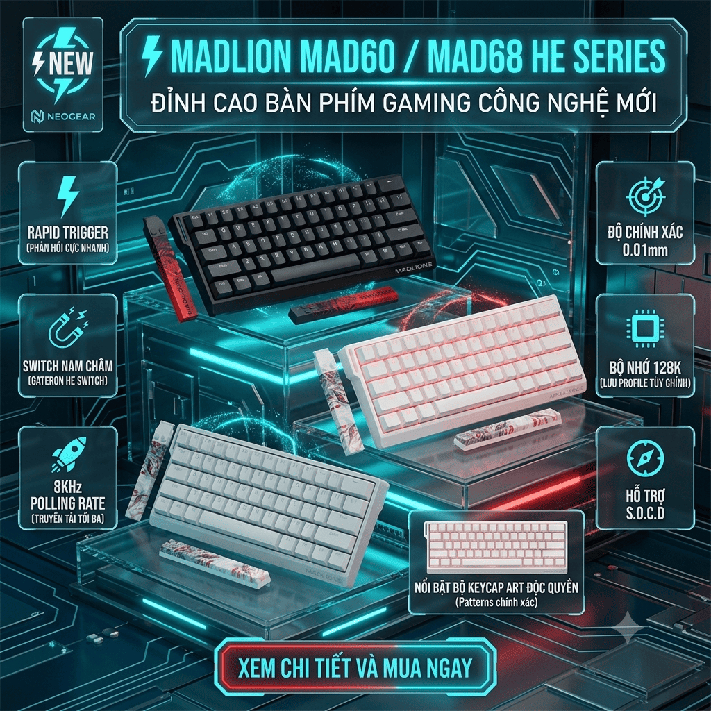 ⚡New Bàn Phím Cơ Gaming Mad60 Mad68 HE - Rapid Trigger, Switch Nam Châm, 8KHz, 0.01mm, 128K, S.O.C.D | BigBuy360 - bigbuy360.vn