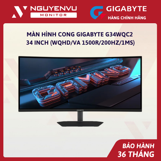 [Full VAT] Màn Hình Cong Gigabyte G34WQC2 34 inch (WQHD/VA 1500R/200Hz/1ms) - Bảo Hàng 3 Năm