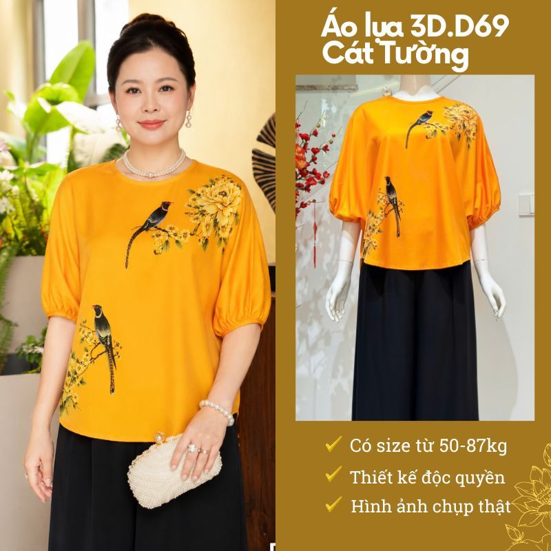 Áo thiết kế trung niên hoạ tiết sang trọng, quà tặng bà tặng mẹ D69 -Thời trang Cát Tường