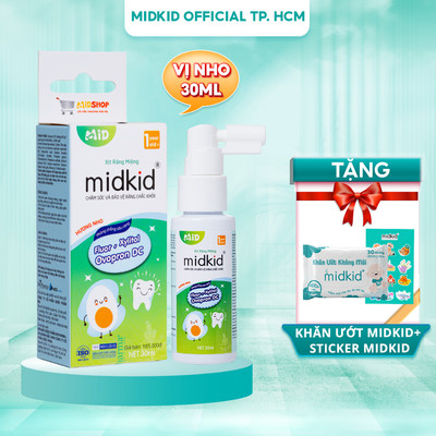 Xịt chống sâu răng Midkid cho trẻ từ 1 tuổi, vị Nho 30m an toàn, giúp làm sạch và bảo vệ men răng, loại bỏ mảng bám đen