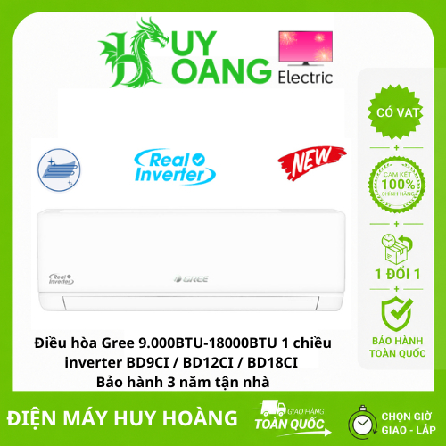 [Nhận lắp HN + Free hút chân không] Điều hòa Gree 9.000BTU-18000BTU 1 chiều inverter BD9CI BD12CI BD