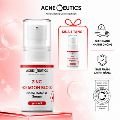 [Mua 1 Tặng 1]ACNECEUTICS ZINC + DRAGON BLOOD Serum Kẽm Huyết Rồng Giảm Viêm, Kiềm Dầu và Ngăn Ngừa Mụn 30g (Cận Date)
