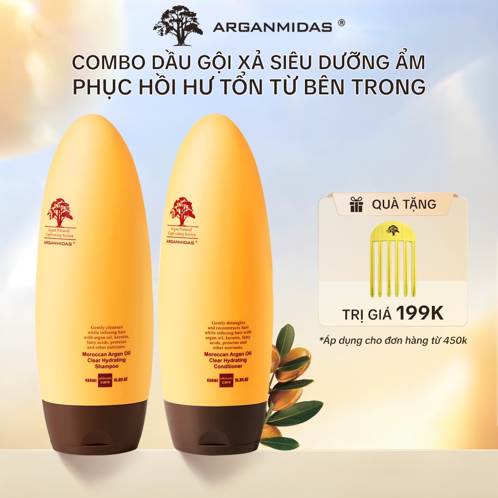 Cặp Dầu Gội Xả  Arganmidas Ẩm Dưỡng Tóc Bóng Khỏe Tinh Chất Argan Oil Cao Cấp Cho Tóc Khô Xơ Rối Suôn Mượt 450ml