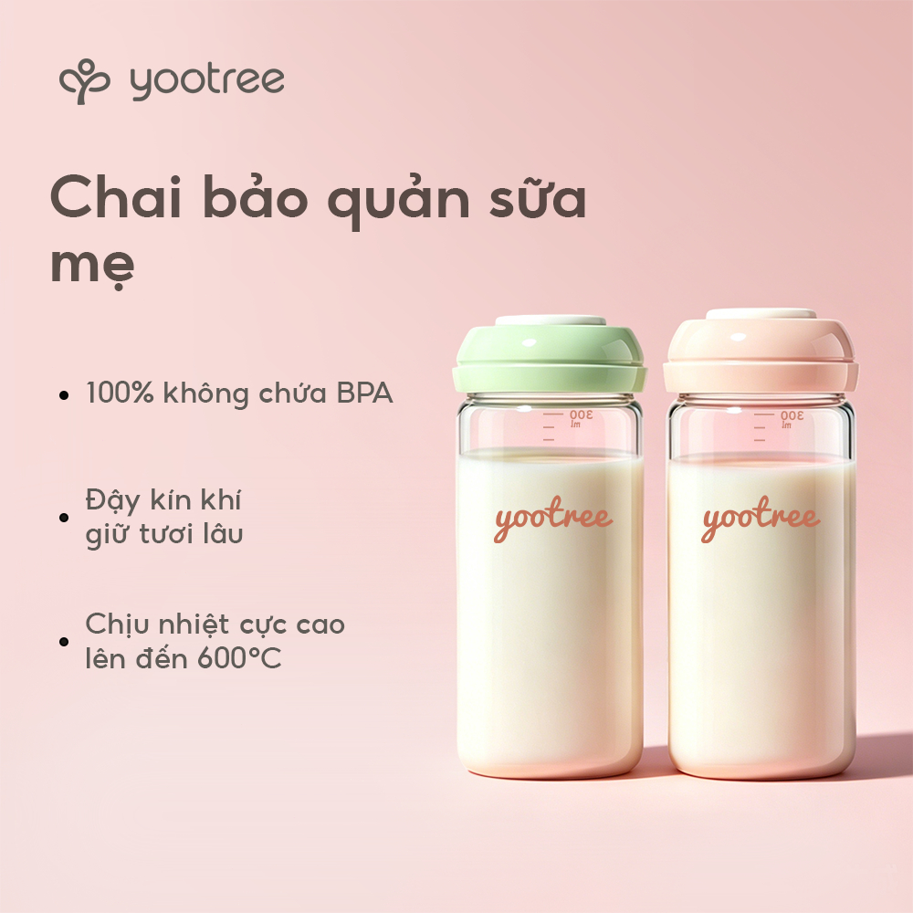 Bình Trữ Sữa Thủy Tinh yootree 300ml Cao Cấp Bình sữa cho bé cổ rộng tin cậy để bảo quản sữa mẹ