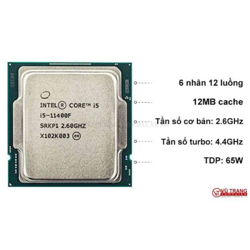 CPU Intel Core i5 11400F | LGA 1200, 6 nhân/12 luồng, Max 4.4 GHz