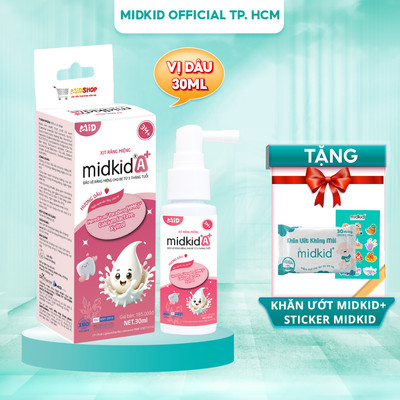 Xịt chống sâu răng Midkid A+ vị ngọt nuốt an toàn cho trẻ từ 3 tháng, giúp làm sạch tưa nấm lưỡi, thơm miệng, lọ 30ml